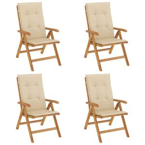 vidaXL Verstellbare Klappst&uuml;hle mit Kissen, 4-teilig, Massivholz Teak