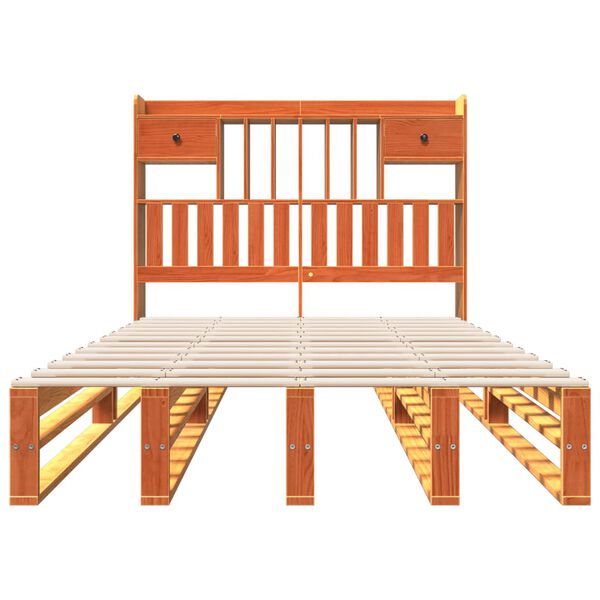 vidaXL Massivholzbett mit Regal ohne Matratze Wachsbraun 135x190 cm
