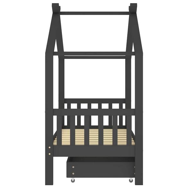 vidaXL Kinderbett mit Schublade Dunkelgrau Massivholz Kiefer 80x160 cm