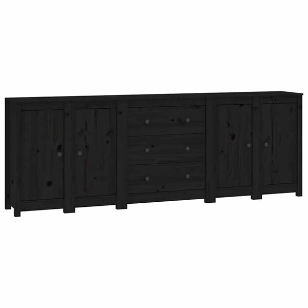 vidaXL Sideboard Schwarz 230x35x80 cm Massivholz Kiefer