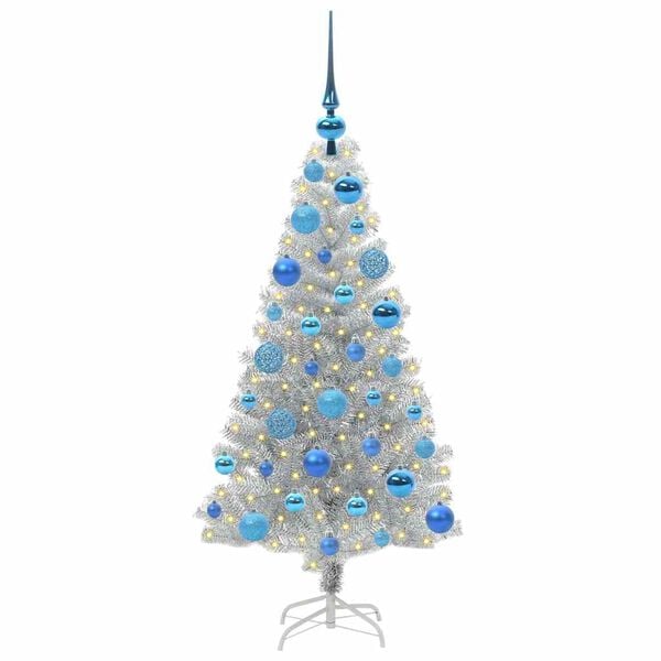 vidaXL Weihnachtsbaum mit 150 LEDs mit St&auml;nder Silber 120 cm PET