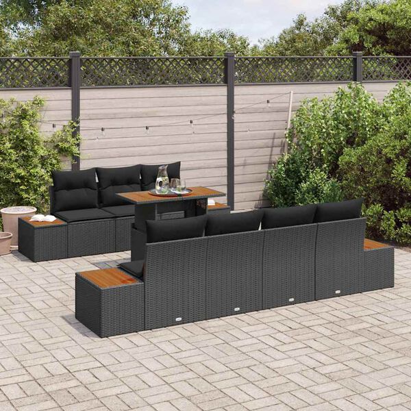 vidaXL Garten-Sofa-Set mit Kissen 8 pcs Schwarz Poly Rattan