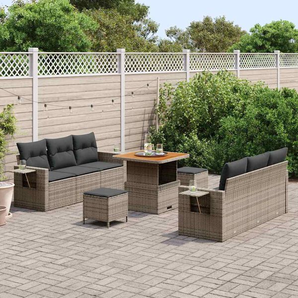 vidaXL Garten-Sofa-Set mit Kissen mit Speicher 9 pcs Grau