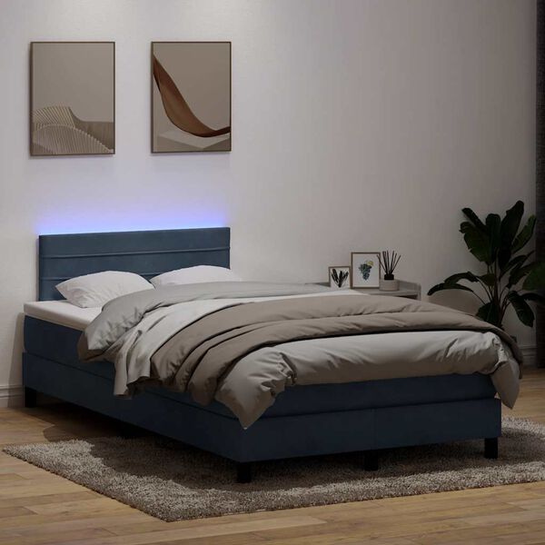 vidaXL Boxspringbett mit Matratze & LED Dunkelgrau 120x220 cm Samt