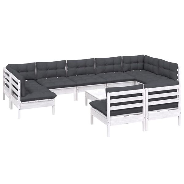 vidaXL 10-tlg. Garten-Lounge-Set mit Kissen Weiß Kiefer Massivholz