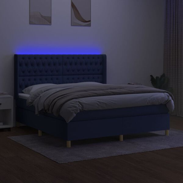 vidaXL Boxspringbett mit Matratze & LED Blau 180x200 cm Stoff