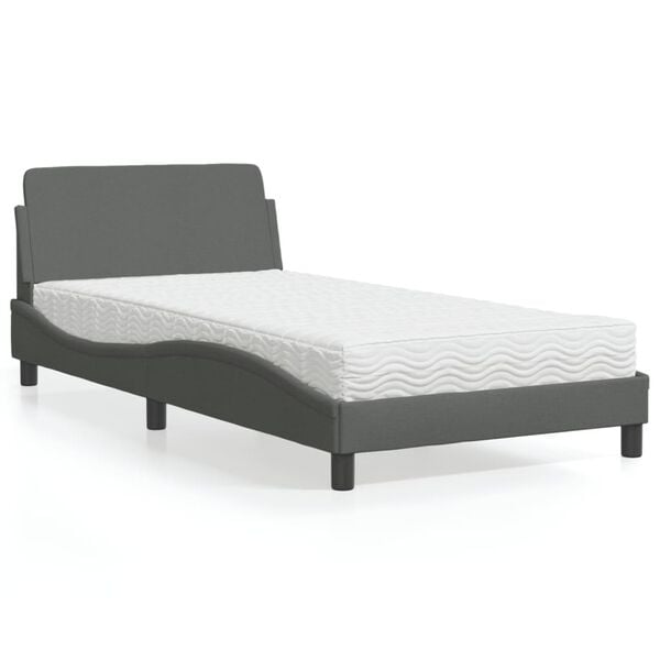 vidaXL Bett mit Matratze "Dover" Dunkelgrau 100x200 cm Stoff
