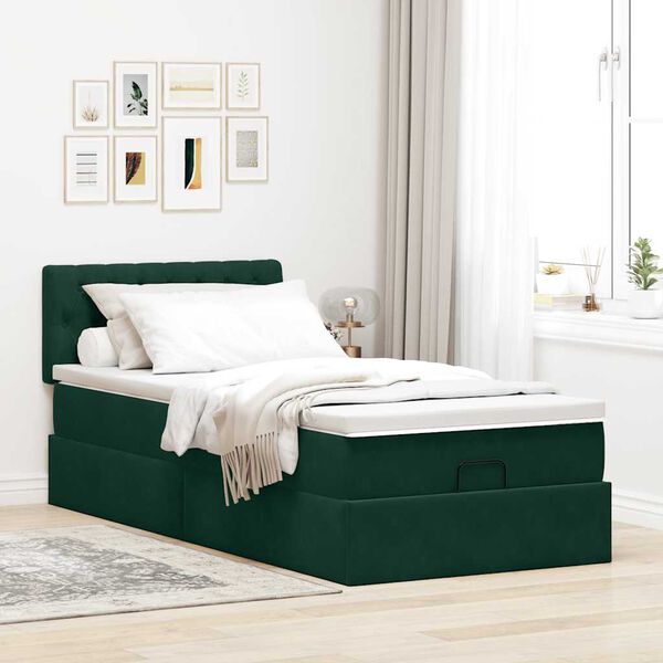 vidaXL Ottoman-Bett mit Matratze Dunkelgr&uuml;n 90x200 cm Samt