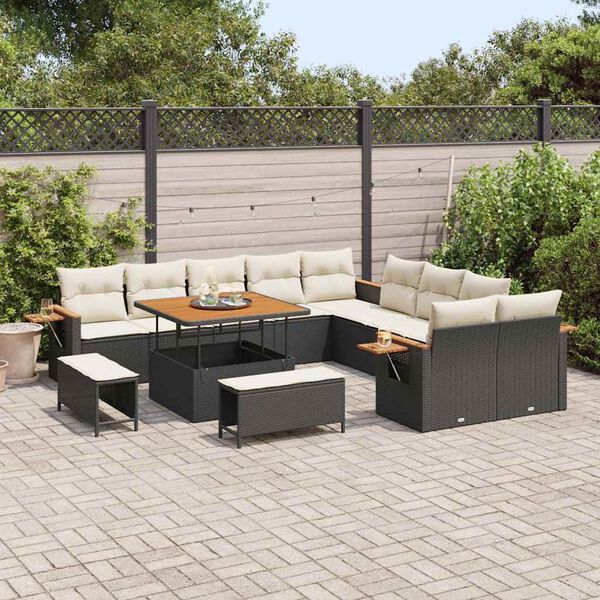 vidaXL Gartensofa-set mit Kissen 17 pcs Schwarz und Creme Poly-Rattan