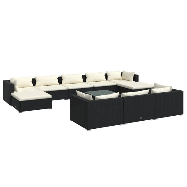 vidaXL 11-tlg. Garten-Lounge-Set mit Kissen Schwarz Poly Rattan