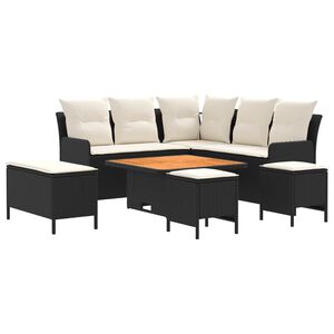 vidaXL M&ouml;belsets mit Kissen 7 pcs Schwarz und Creme PE-Rattan