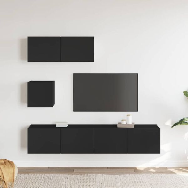 vidaXL 4-tlg. TV-Schrank-Set Schwarz Holzwerkstoff