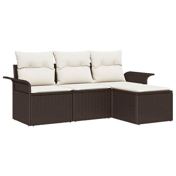 vidaXL Garten-Sofa-Set mit Kissen mit Speicher 4 pcs Braun Poly Rattan