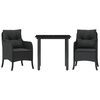 vidaXL 3-tlg. Garten-Essgruppe mit Kissen Schwarz Poly Rattan