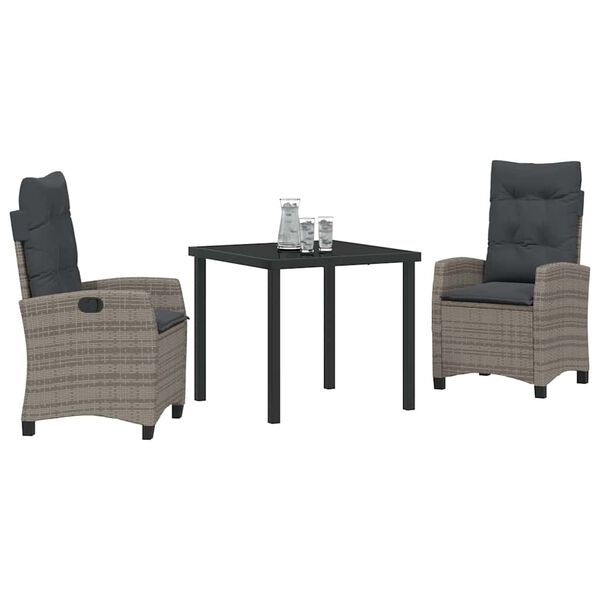 vidaXL Garten Essgruppe mit Kissen 3 pcs Grau Poly-Rattan