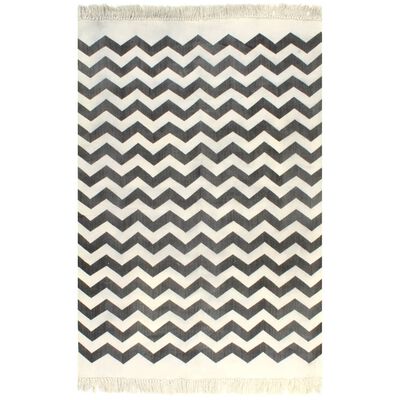 vidaXL Kelim-Teppich Baumwolle 120x180 cm mit Muster Schwarz/Weiß