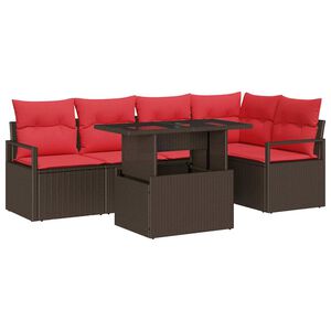 vidaXL Garten-Sofa-Set mit Kissen 6 pcs Braun und Rot Poly-Rattan