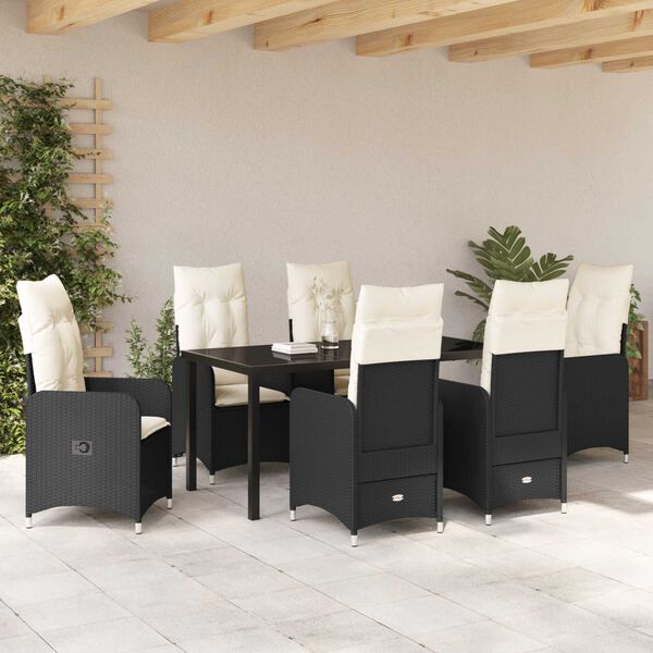 vidaXL Garten Essgruppe mit Kissen 7 pcs Schwarz Poly Rattan
