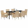vidaXL Garten Essgruppe mit Kissen 7 pcs Beige Poly-Rattan