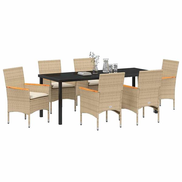 vidaXL Garten Essgruppe mit Kissen 7 pcs Beige Poly-Rattan