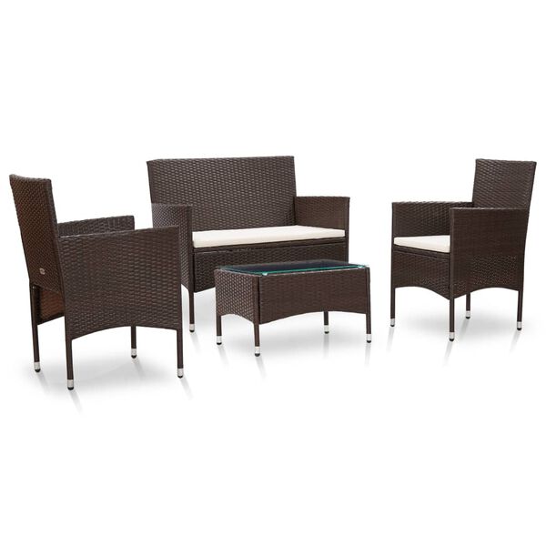 vidaXL 4-tlg. Garten-Lounge-Set mit Auflagen Poly Rattan Braun