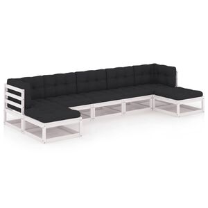vidaXL 7-tlg. Garten-Lounge-Set mit Kissen Wei&szlig; Massivholz Kiefer