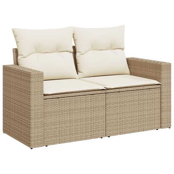 vidaXL 7-tlg. Garten-Sofagarnitur mit Kissen Beige Poly Rattan