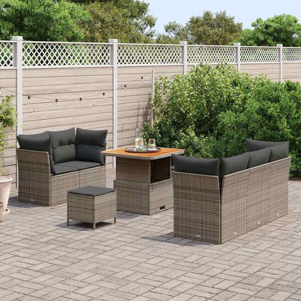 vidaXL Garten-Sofa-Set mit Kissen mit Speicher 8 pcs Grau