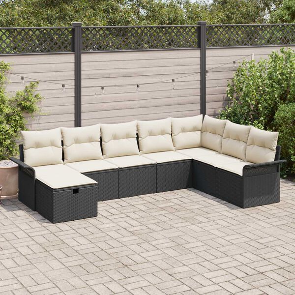 vidaXL Gartensofa-set mit Kissen 8 pcs Schwarz und Creme Poly-Rattan