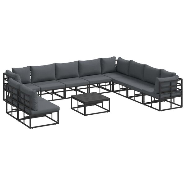 vidaXL Gartensofa-set mit Kissen 11 pcs Schwarz Aluminium