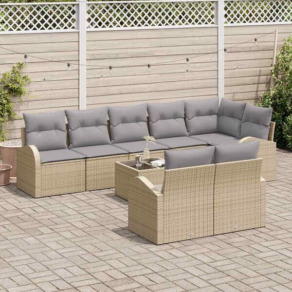 vidaXL Gartensofa-set mit Kissen 9 pcs Beige und hellgrau Poly-Rattan