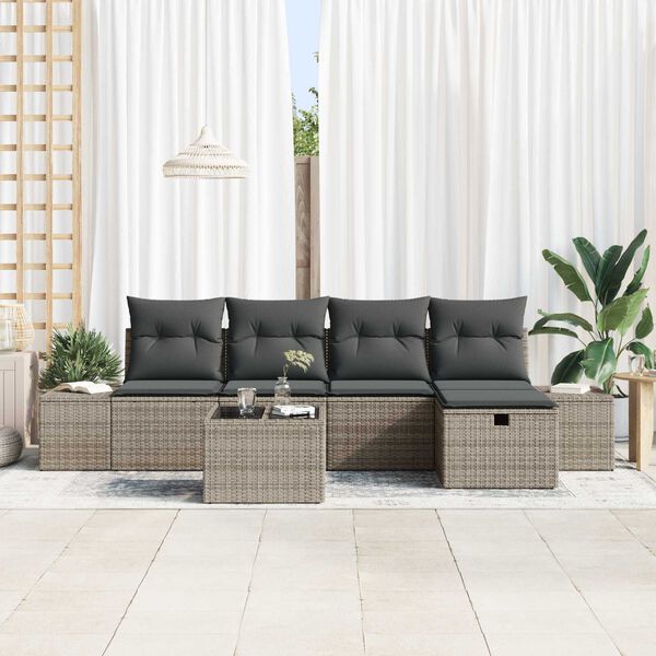 vidaXL Gartensofa-set mit Kissen 6 pcs Grau Poly-Rattan