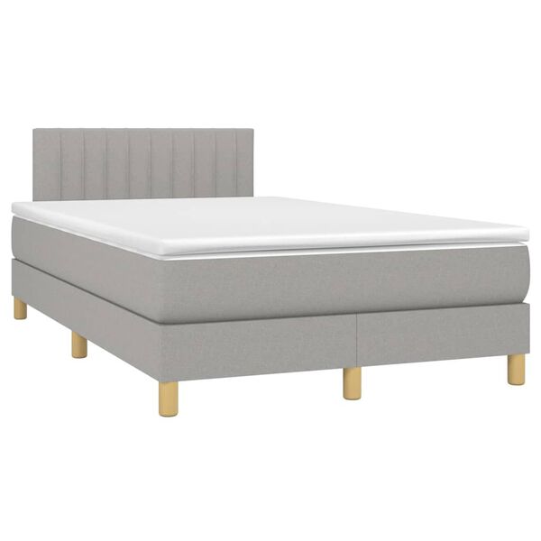 vidaXL Boxspringbett mit Matratze & LED Hellgrau 120x200 cm Stoff