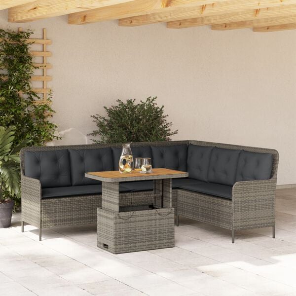 vidaXL 2-tlg. Garten-Sofagarnitur mit Auflagen Poly Rattan Grau