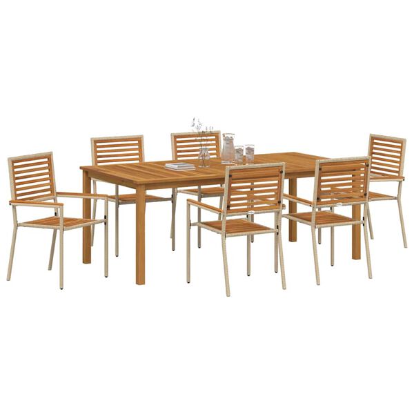 vidaXL Garten Essgruppe 7 pcs Beige Massivholz Akazie