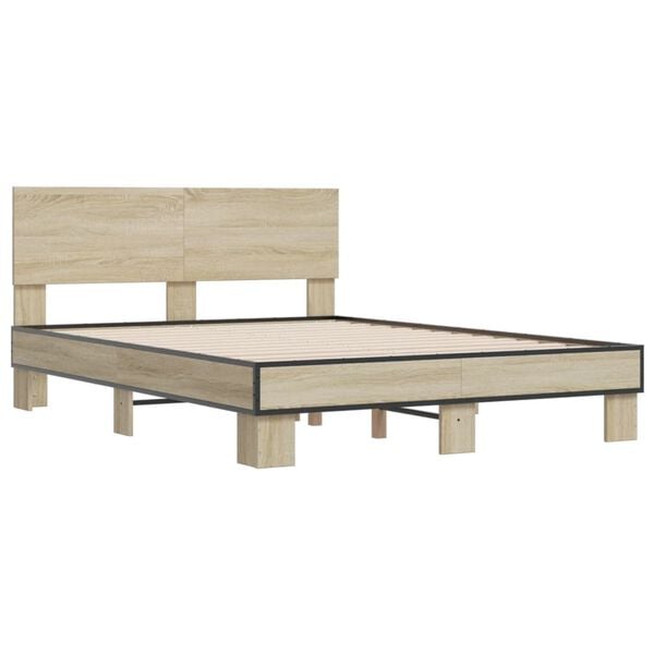 vidaXL Bettgestell Sonoma-Eiche 120x190 cm Holzwerkstoff und Metall