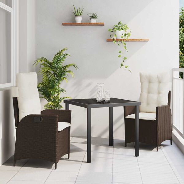 vidaXL Garten Essgruppe mit Kissen 3 pcs Braun Poly-Rattan