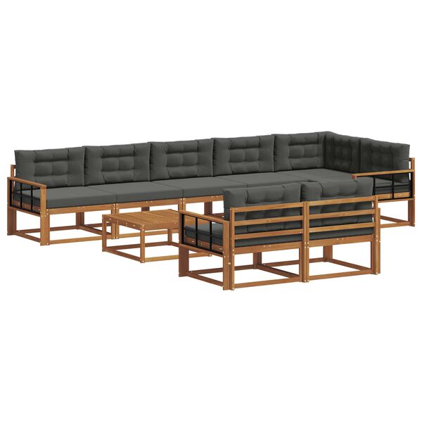 vidaXL Outdoor-Sofagarnitur mit Kissen 9 pcs Natur und Anthrazit