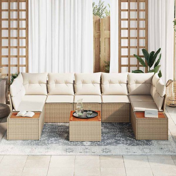 vidaXL Garten-Sofa-Set mit Kissen mit Speicher 8 pcs Beige Poly Rattan
