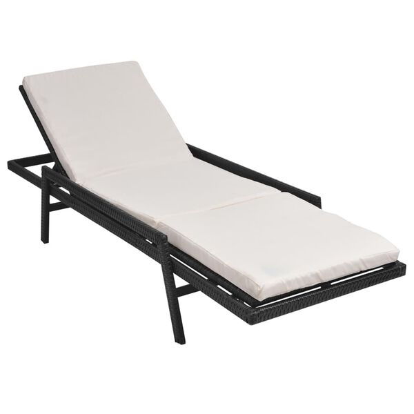 vidaXL Sonnenliege mit Auflage Poly Rattan Schwarz
