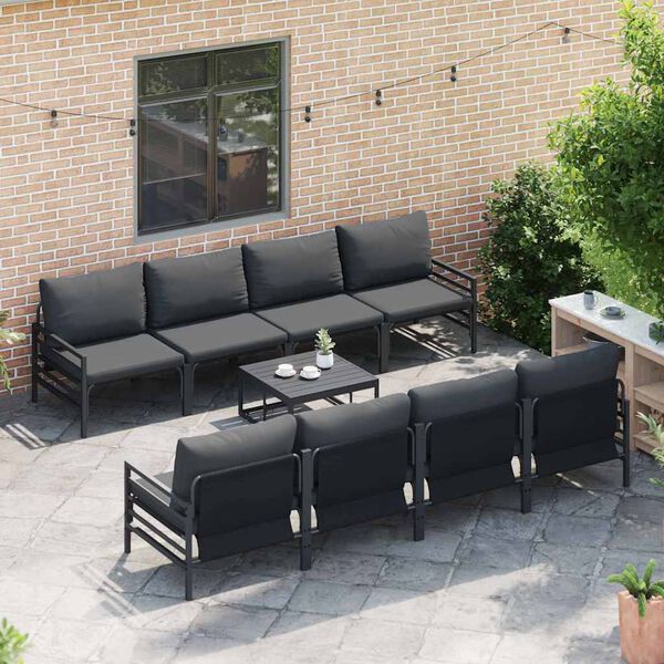 vidaXL Garten-Sofa-Set mit Kissen 9 pcs Anthrazit Stahl & Stoff