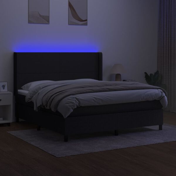 vidaXL Boxspringbett mit Matratze & LED Schwarz 180x200 cm Stoff