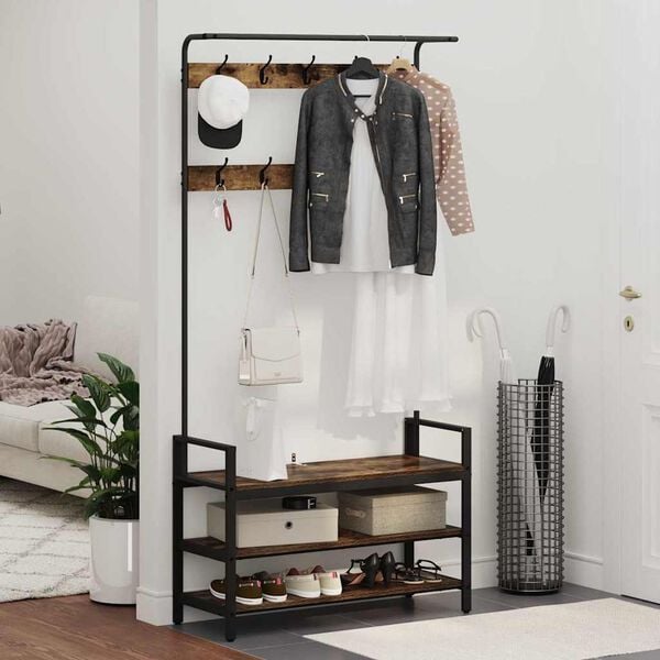 vidaXL Garderobenst&auml;nder mit Regal Ger&auml;ucherte Eiche 95 x 34 x 184 cm