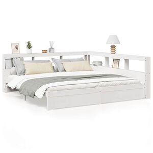 vidaXL Massivholzbett mit Regal ohne Matratze Wei&szlig; 200x200 cm Kiefer