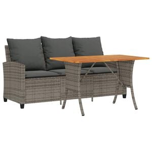 vidaXL Gartensofa 3-Sitzer mit Kissen & Tisch Grau Poly Rattan