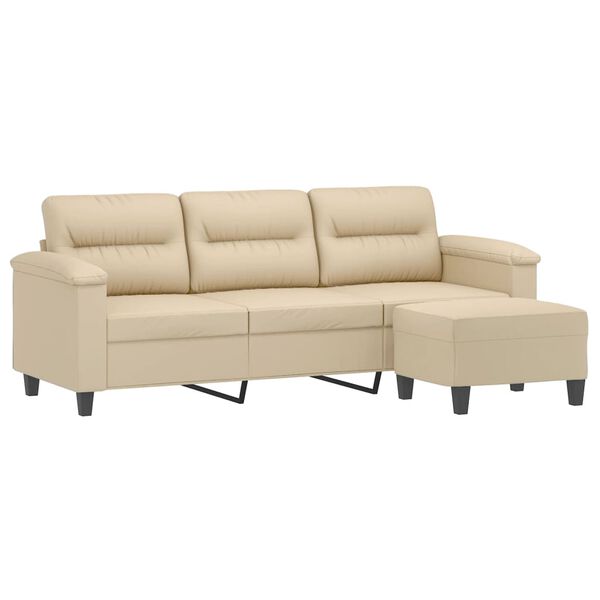 vidaXL 3-Sitzer-Sofa mit Hocker Creme 180 cm Mikrofasergewebe