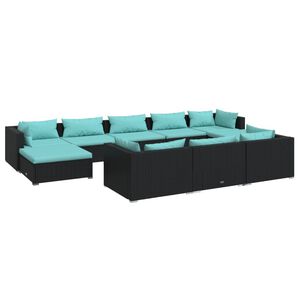vidaXL 10-tlg. Garten-Lounge-Set mit Kissen Schwarz Poly Rattan