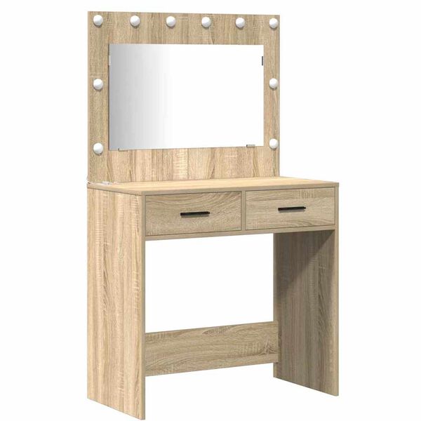 vidaXL Schminktisch mit Spiegelbeleuchtung 2 pcs Braun Holzwerkstoff