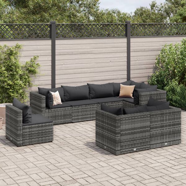 vidaXL 8-tlg. Garten-Lounge-Set mit Kissen Grau Poly Rattan