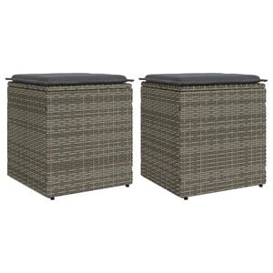 vidaXL Gartenhocker mit Kissen 2 Stk. Grau 40x40x43 cm Poly Rattan